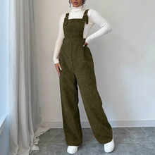 外贸春秋宽松直筒灯芯绒背带裤美拉德棕复古潮流女宽松休闲背带裤