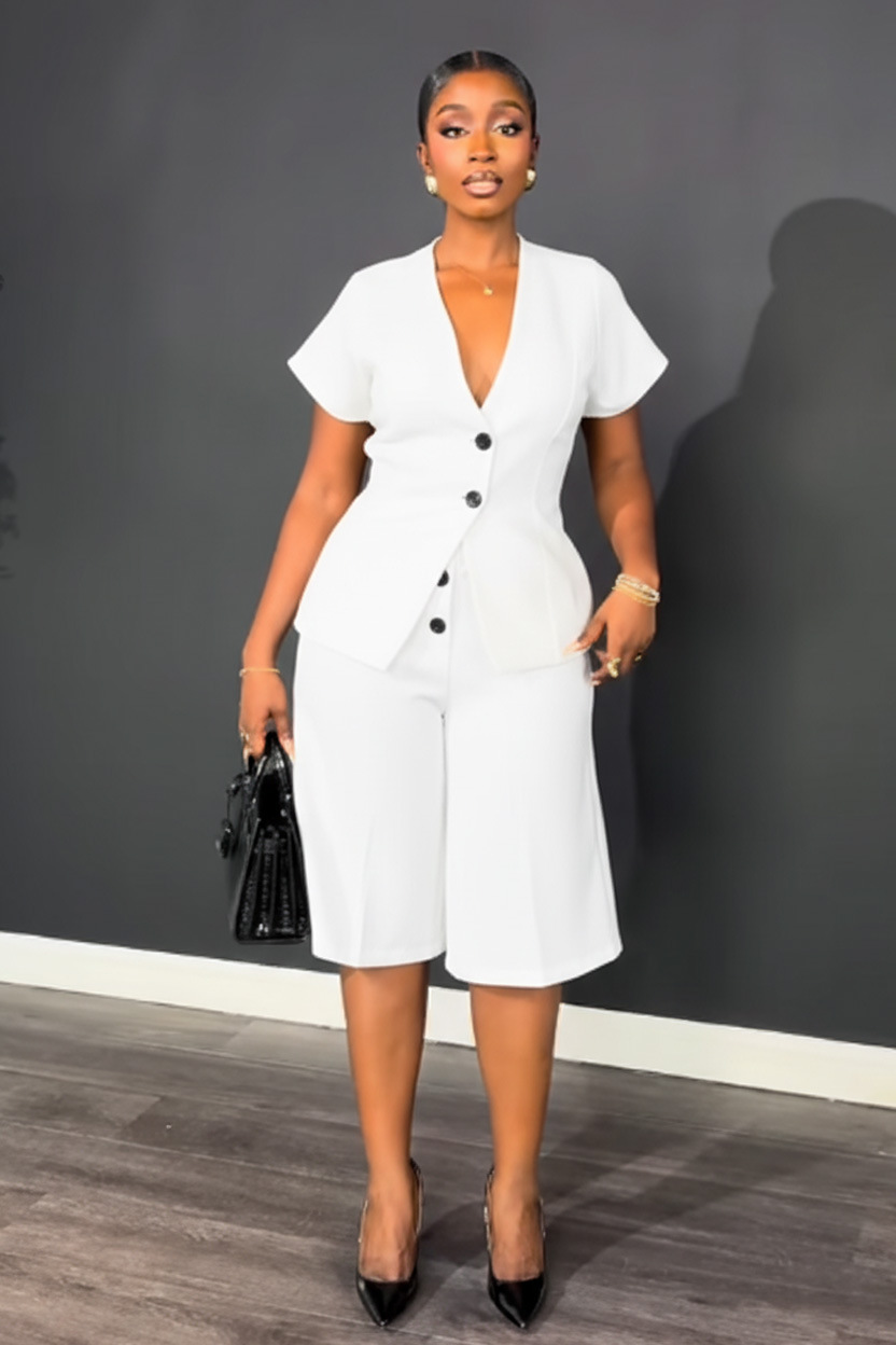 Elegant Office Two-Piece Set – Sleeveless Top & Tied Waist Shorts (Black/White/Green, S-2XL)​_ecoleips.com