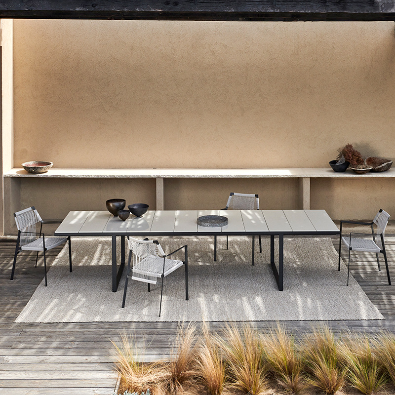 Mesas y sillas para patio exterior, sillas de ratán para balcón de villa, resistentes a la lluvia y al sol, mesa larga de aleación de aluminio para terraza de jardín exterior image 2