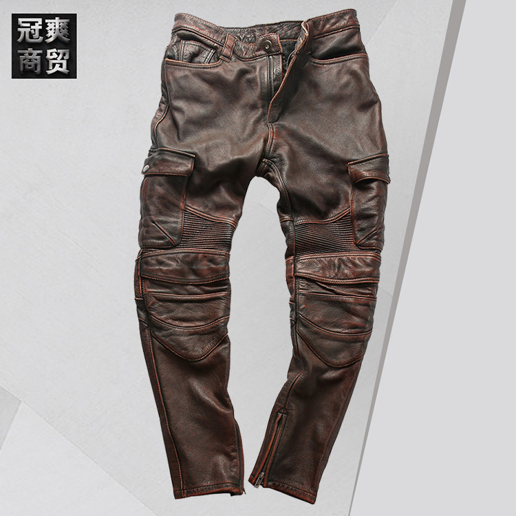 Halley man Genuine leather Leather pants Do the old locomotive Manufactor install protective clothing Multi-pocket cowhide trousers
