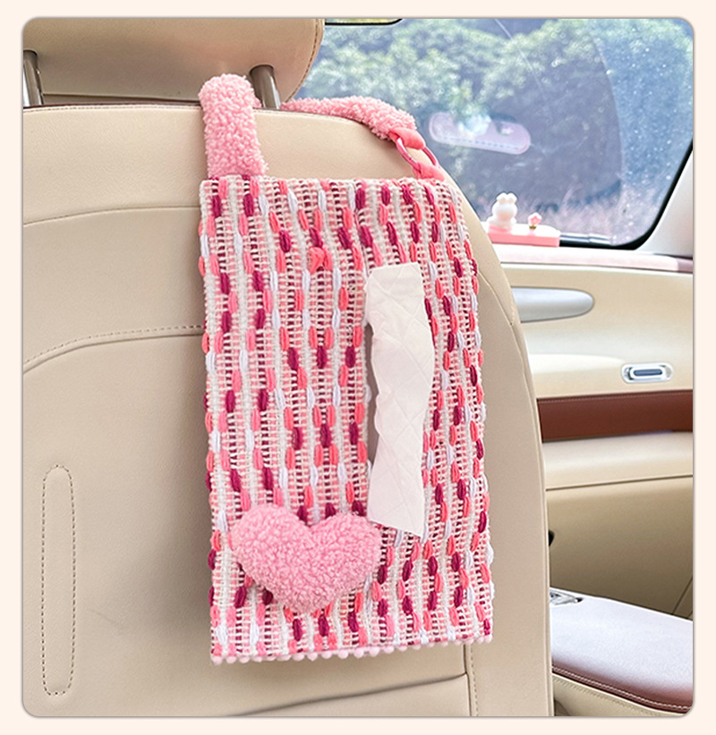 Car Tissue Box Creative Love Car Seat Back-Mounted Tissue Bag Cute Multifunctional Car Tissue Pumping