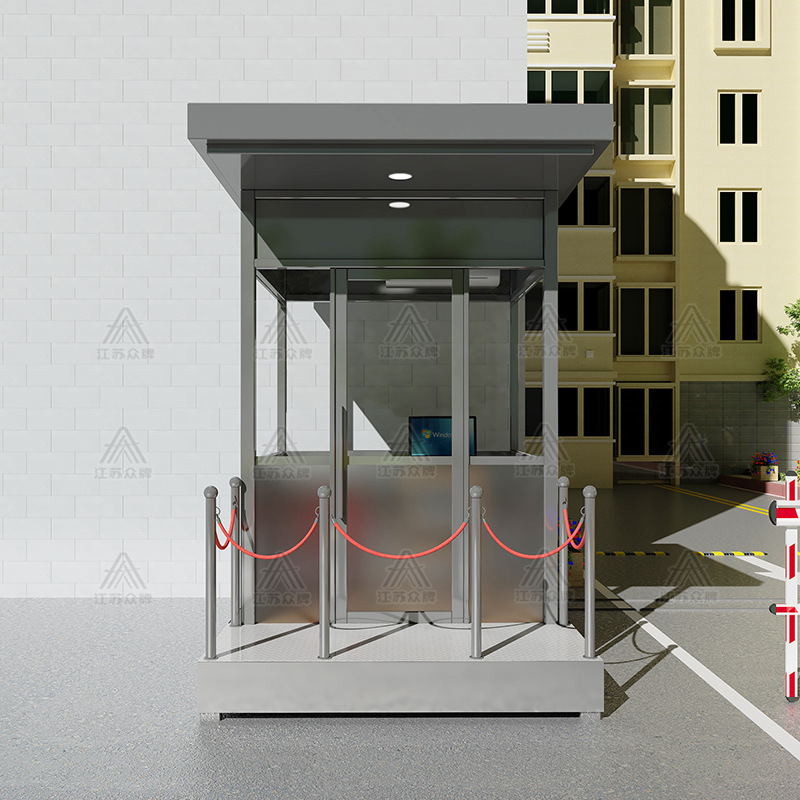 Puesto de guardia de acero inoxidable terminado, mesa de imagen de bienvenida, pabellón de seguridad, centro comercial, estacionamiento de pago, pabellón de seguridad, sala de servicio comunitario