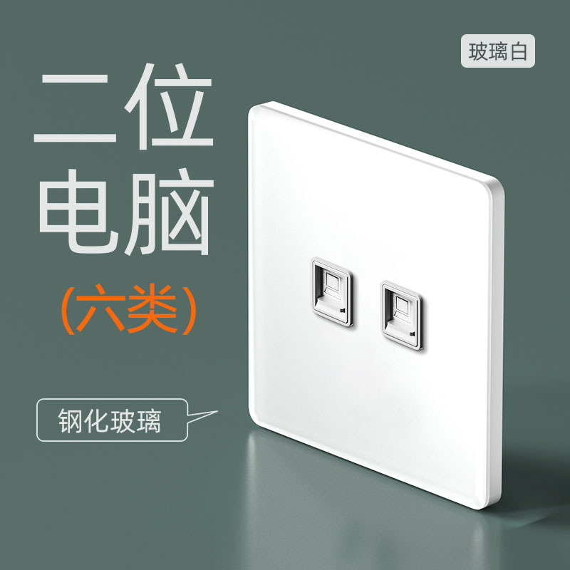 Double computer socket Category 6 (tempered glass White)