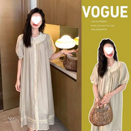 法式天丝灯笼袖连衣裙女2025夏季新款气质宽松显瘦高级感