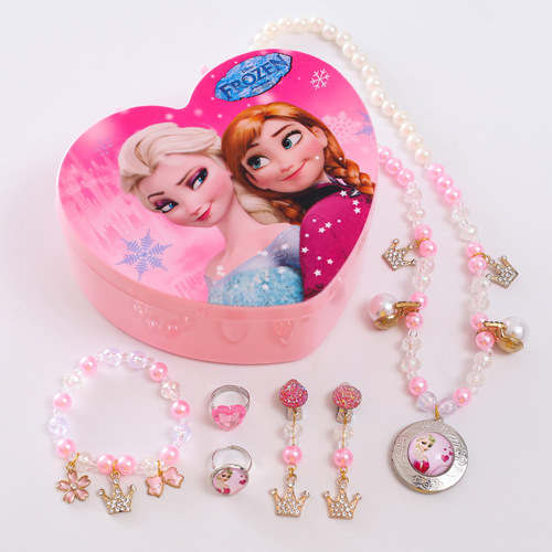 Children's cartoon princess style necklace cute bracelet jewelry box set baby makeup box ring earrings