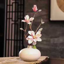 新中式创意高档古典玉兰花仿真花艺套装客厅家居装饰品假花摆件布