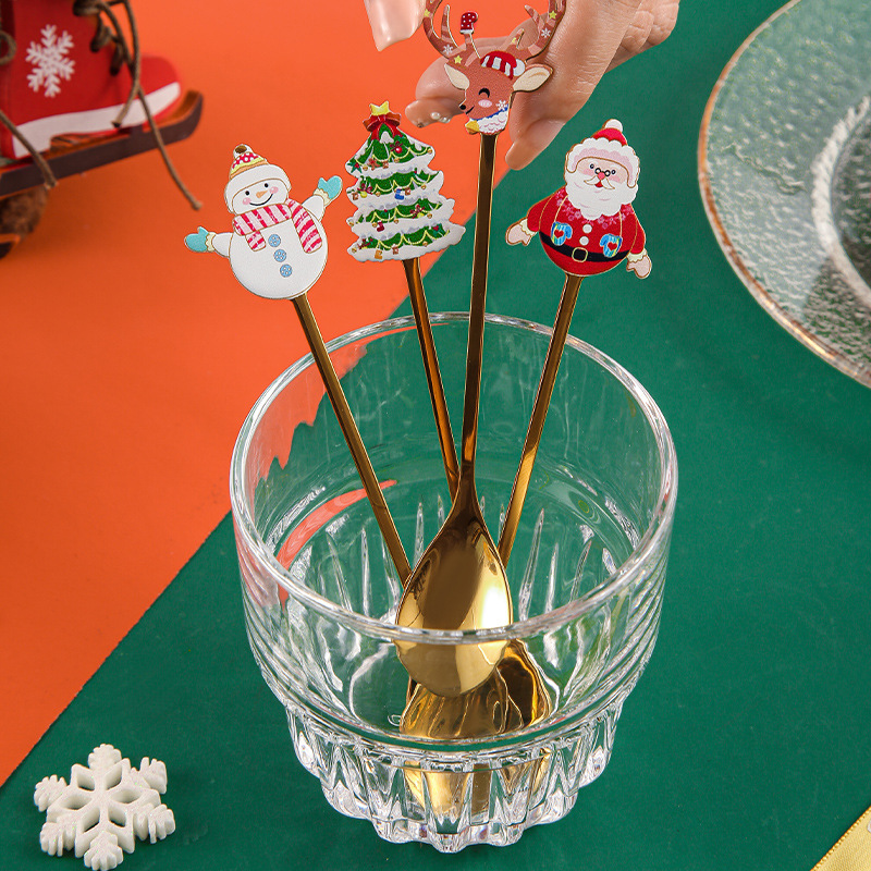 Stainless Steel Creative Christmas Tableware Cute Afternoon Tea Dessert Coffee Mixing Spoon Christmas Spoon Four-piece Gift Box