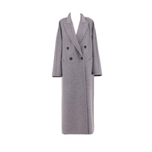 （预售）秋季新款 浅紫色西装领双排四扣长款双面呢大衣 外套
