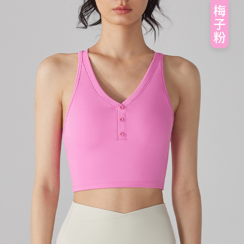 5A antibacteriano con cuello en V sujetador de yoga ropa interior deportiva espalda cruzada ropa de yoga chaleco deportivo de las mujeres con almohadilla en el pecho