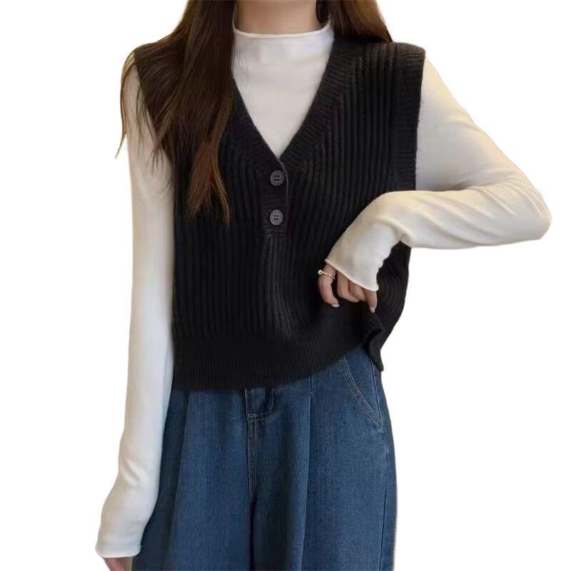 新款低多边形纽扣宽松短款马甲秋季时尚马甲韩风百搭90后女神气息|undefined