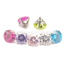 F136钛合金内螺纹耳钉四爪彩色5A锆石饰品耳骨钉螺丝头唇钉替换头