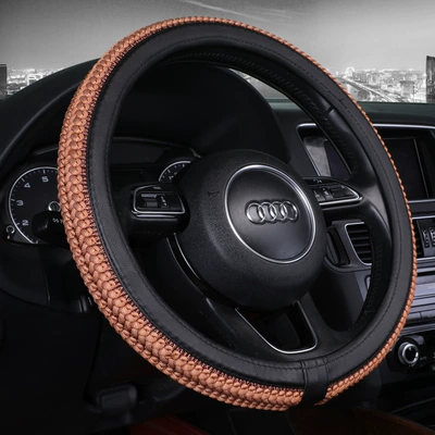 Steering wheel cover, with Good Woven Feel, Ice Silk - luxury-cayenne-yellow-38cm