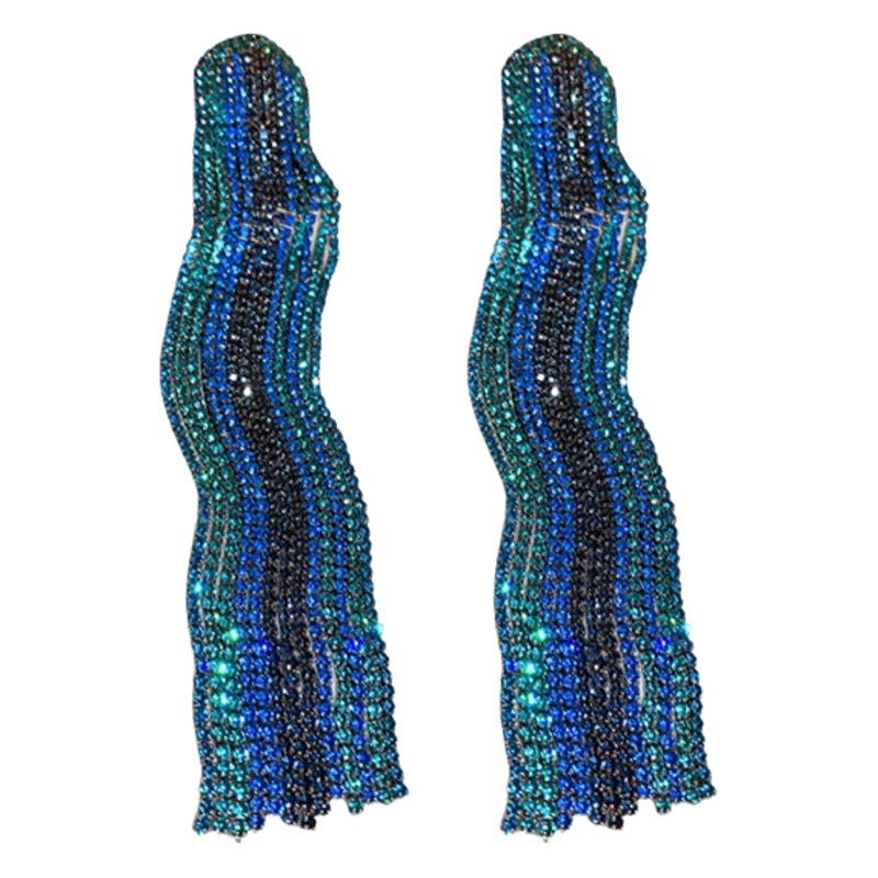 Pendientes de borla largos geométricos incrustados con diamantes de aguja de plata Pendientes de diseño de nicho exagerado europeo y americano Pendientes personalizados para mujeres Al por mayor