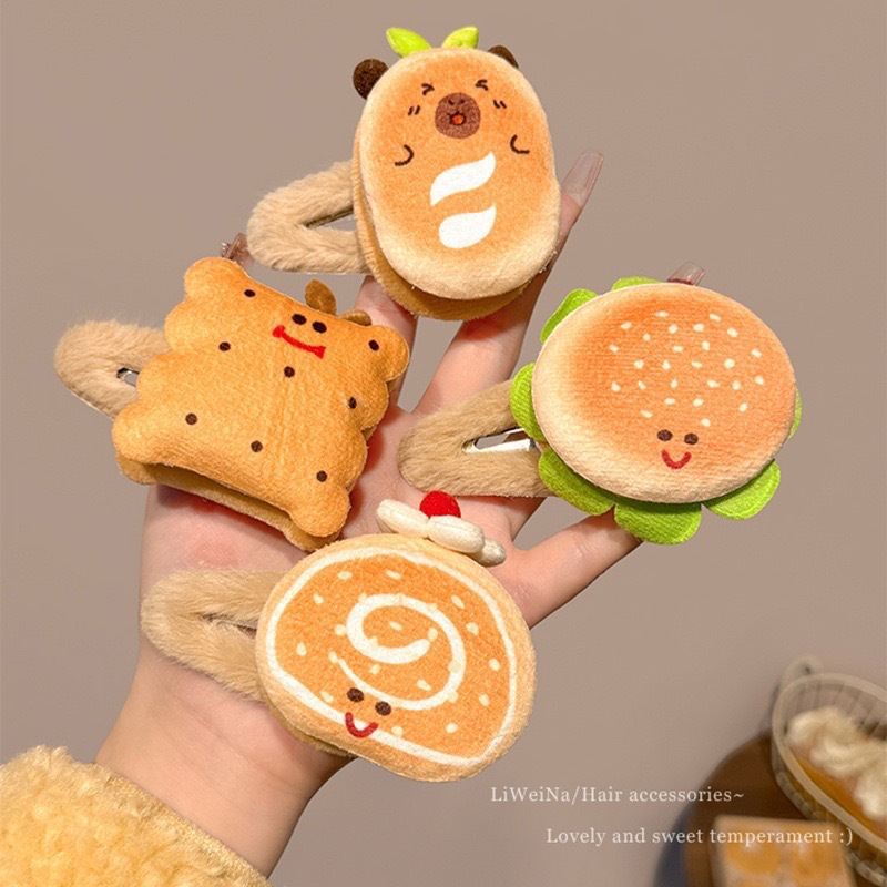 Food Coffee Color Cartoon Cute Burger Hairpin Female Bangs Clip Toast Bread Hairpin Kidsren's Broken Hair Bb Clip Headwear