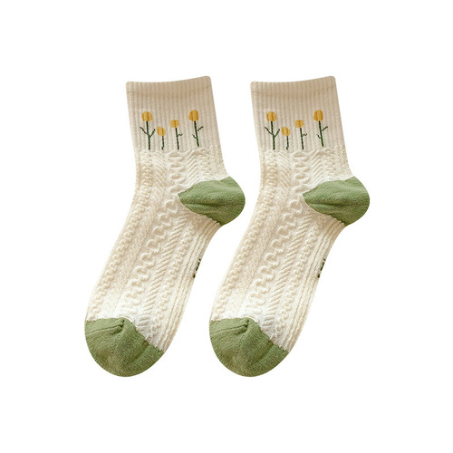 New/Unisex Available Autumn/Winter Men's and Women's White Knee-High and Over-the-Knee Invisible Socks with Floral Cute Design