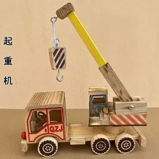 工厂批发仿真工程车儿童玩具车模木质起重机吊车模型景区工艺品