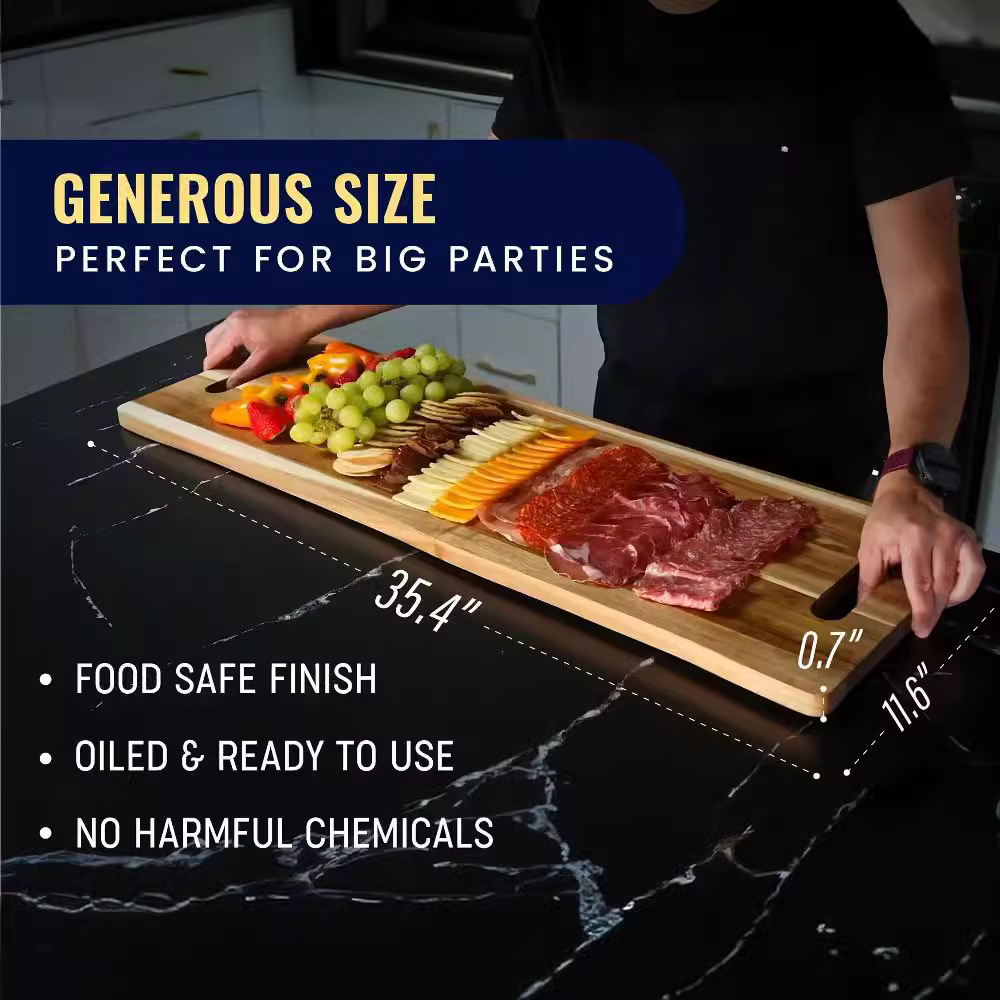 Tabla de cortar de madera con mango, pan de frutas, plato de jamón, tabla de cortar, fiesta, bandeja de bocadillos de gran capacidad