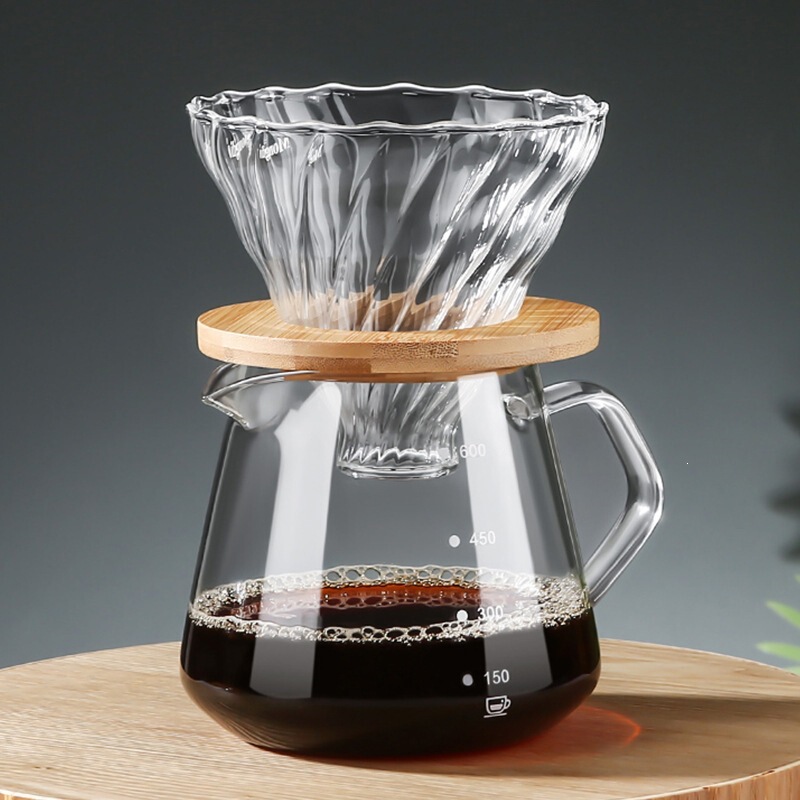 Coffee Pot, Hand-Brewed Coffee Filter Cup, Drip Pot, Glass Sharing Pot Set, Filter with Scale, Cold Brew Cup, American Style