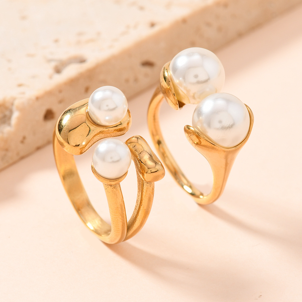 Japón y Corea del Sur estilo transfronterizo fundición estereoscópica joyas de acero inoxidable lujoso ligero estilo perla abertura fabricantes de anillos de acero de titanio image 2