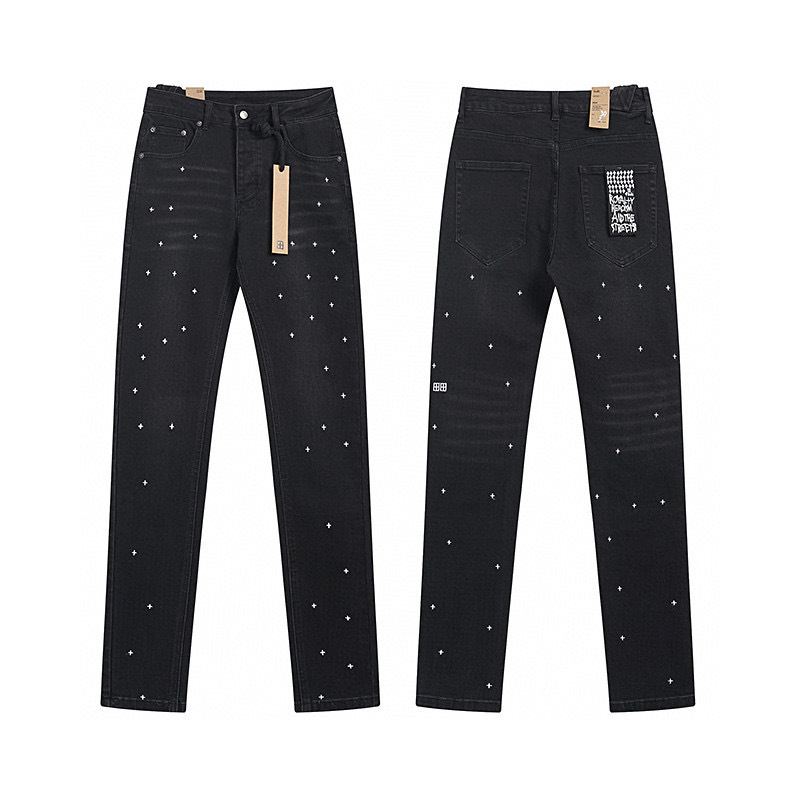 Cross-Border Trendy Ksubi Rhinestone Jeans for Men and Women, Slim Fit Skinny Pants, Fashionable Casual Black Long Pants American Style