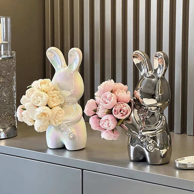Креативная ручная ваза в виде кролика, элитный винный шкаф, прихожая, цветочная композиция, гостиная, украшение домашнего рабочего стола, новоселье
