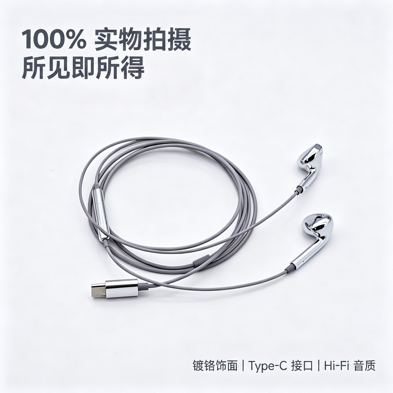 Electroplated silver wired headphones suitable for Apple and Android 3.5mm headphones, lightning wired headphones, type-c Electroplated silver wired headphones suitable for Apple and Android 3.5mm headphones, lightning wired headphones, type-c