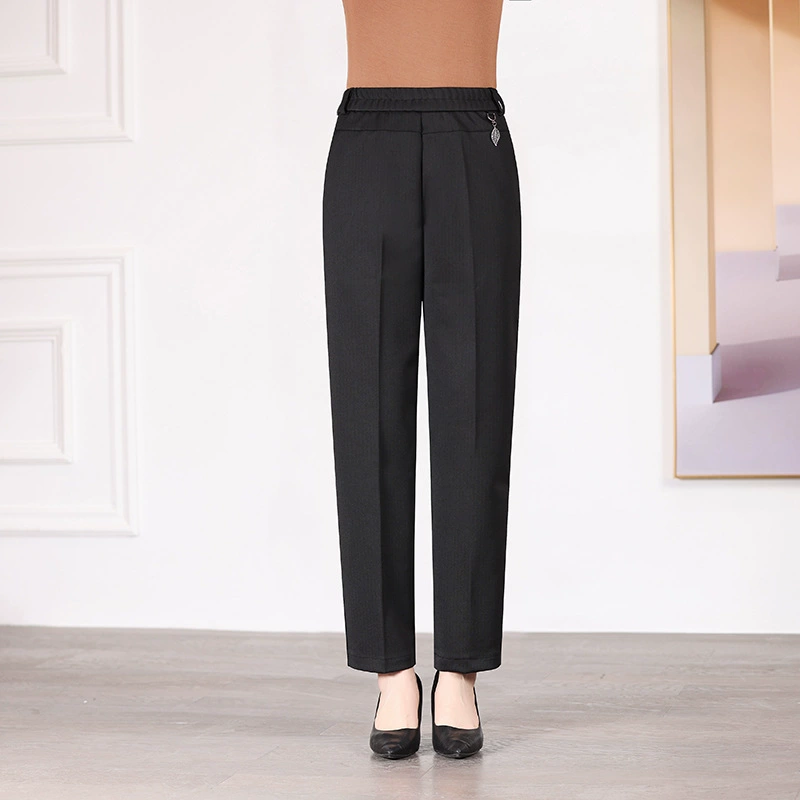Женские брюки среднего и пожилого возраста, весенне-осенние прямые брюки с высокой талией 2024, свободные повседневные брюки больших размеров для маленьких пожилых женщин