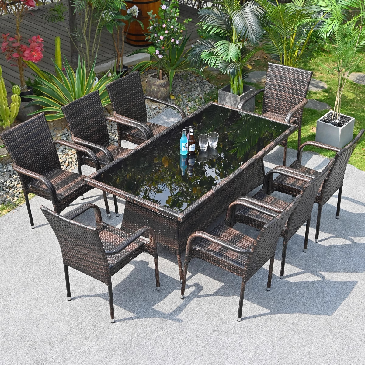 Mesas y sillas al aire libre Patio al aire libre Terraza al aire libre Impermeable Protector solar Silla de ratán Combinación de alojamiento famoso Péndulo exterior Muebles de ocio