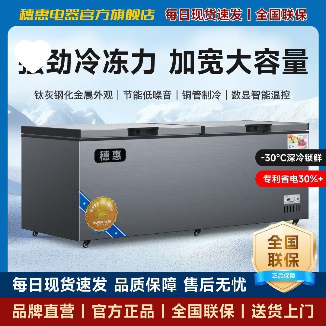 Commercial Large-Capacity Freezer Horizontal Freezer Refrigerator Refrigeration Fresh-Keeping Freezer First-Class High-Efficiency Energy-Saving One Piece Free Shipping