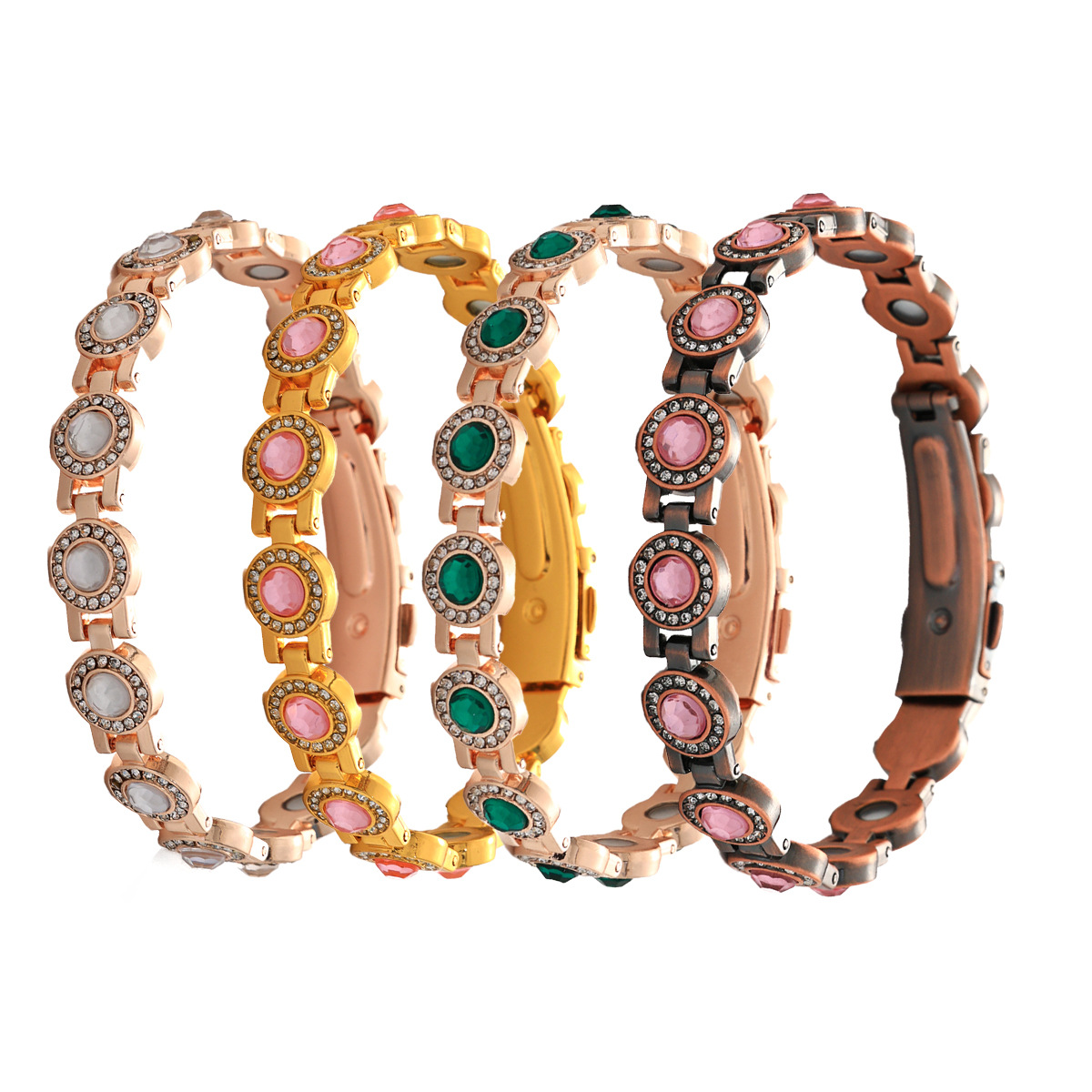 European and American Cross-Border Popular Fashion Light Luxury Round Full Diamond Alloy Single-Row Clasp Anti-Static Magnetic Bracelet for Women in Stock