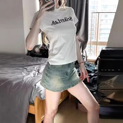 Retro blue high-waist slimming denim skirt female student A-line anti-exposure small hot girl hip skirt ins