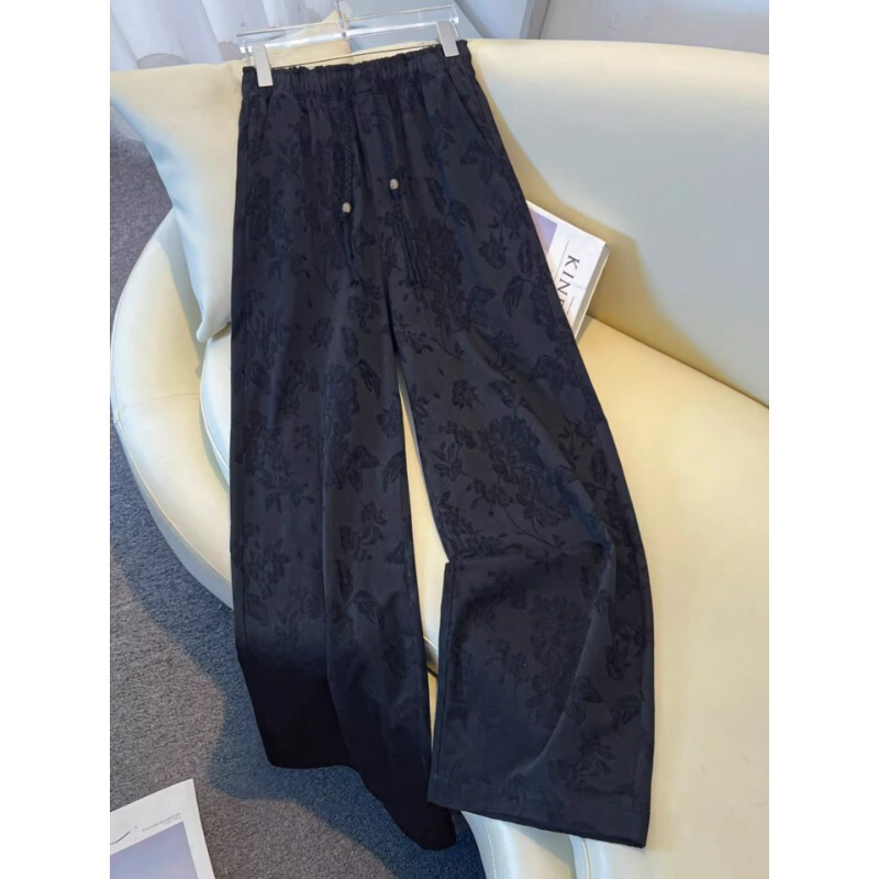 High-End Black Cotton-Linen Wide-Leg Pants for Women, Summer 2026 New Style, Chinese-Style Loose-Fitting Slimming Straight-Leg Pants
