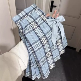 Jk Uniform Original Plaid Skirt [Lingquan] Preppy Style Women's Pleated Skirt Short Skirt Light Blue Summer Student