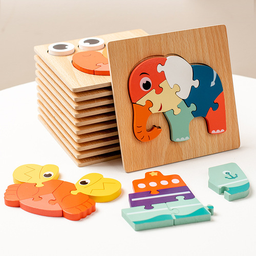 Cross-border young children's wooden block advanced animal traffic cognition matching three-dimensional puzzle wooden puzzle toy