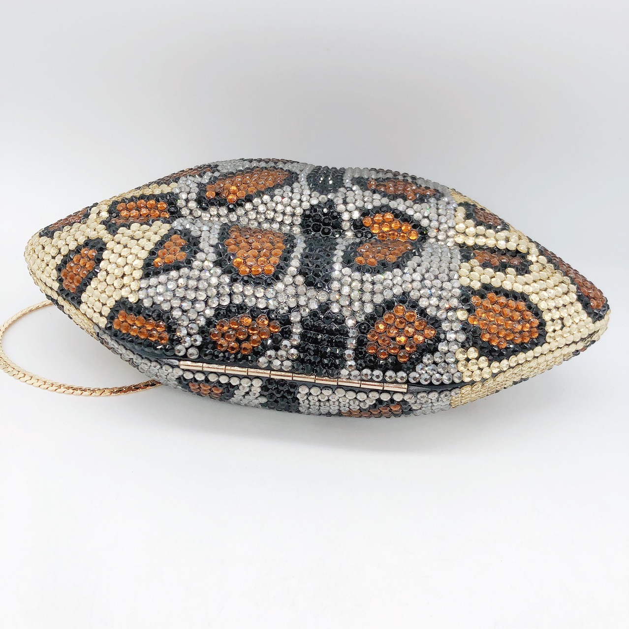 Túi clutch nữ cầm tay đính đá dạ tiệc họa tiết da báo viền môi — Vân báo
