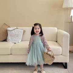 韓版童裝2024新款春季女童連衣裙兒童公主破蓬蓬裙女寶寶網紗裙子