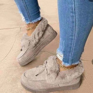 2021 autumn and winter Amazon cross-border round toe thick bottom warm cotton shoes plus size women's shoes bag shoes snow boots peas shoes