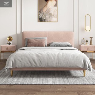 Nordic Simple Fleece Bed Modern Small Apartment 1.8 Master Bedroom 1.5 Double Bedroom Second Bedroom 1.2 Model Room