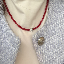 925纯银光面爱心水晶项链女简约手工设计甜美气质心形锁骨链7557B