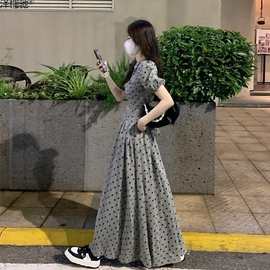 法式波点泡泡袖领连衣裙子女春装2024新款高级感长裙气质套装裙驰