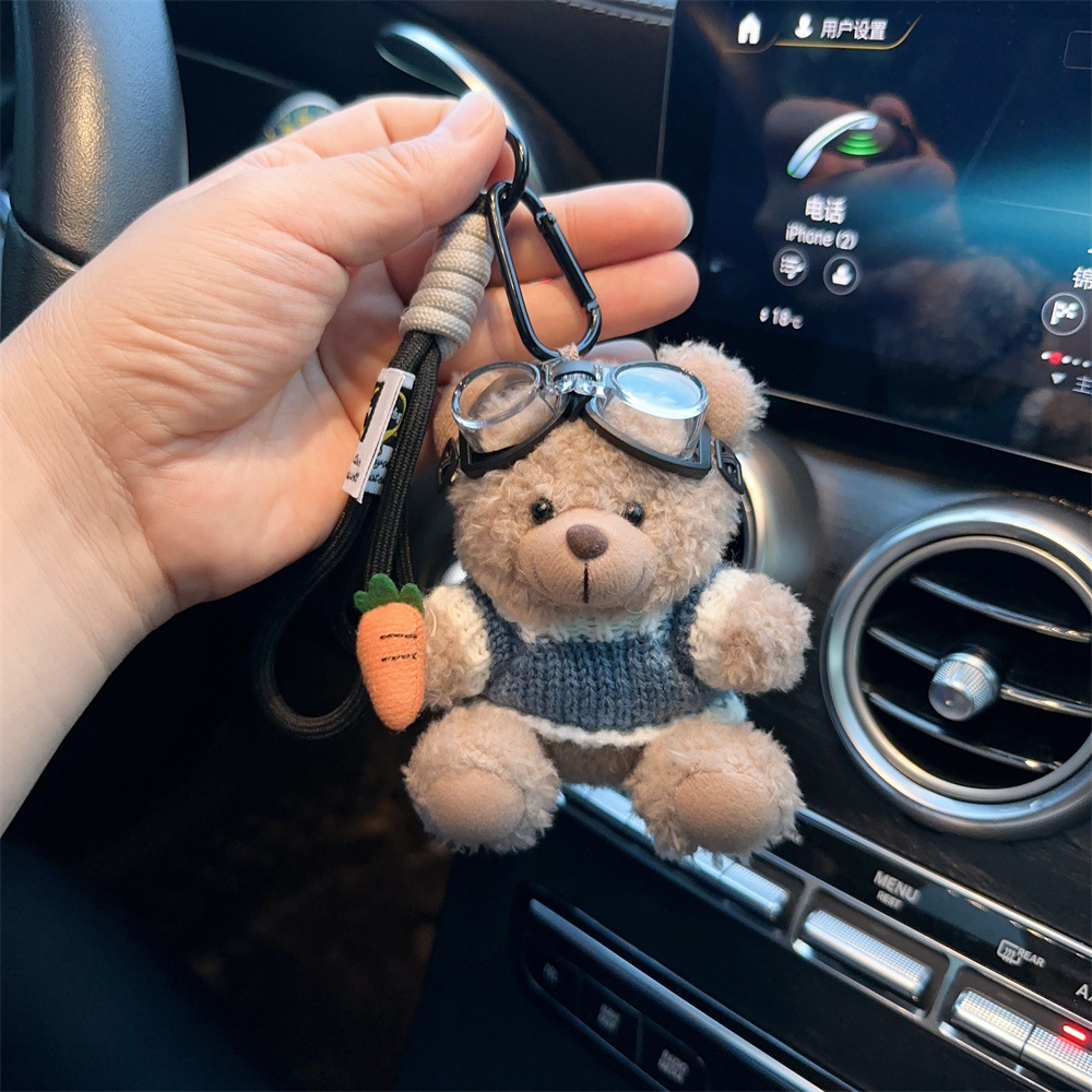 Red popularidad de aire de oso llavero de dibujos animados de alta calidad muñeca de peluche lindo bolso colgante llave del coche mujer