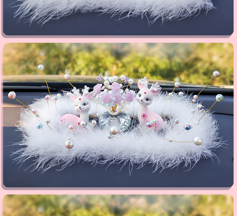 New online celebrity couple deer car decoration car cartoon cute diamond deer starry feather pad rose decoration