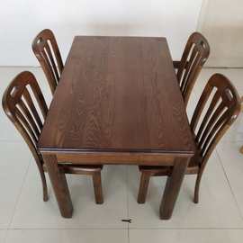 水曲柳纯实木长方形饭桌简约小户型4/8人餐桌餐椅组合