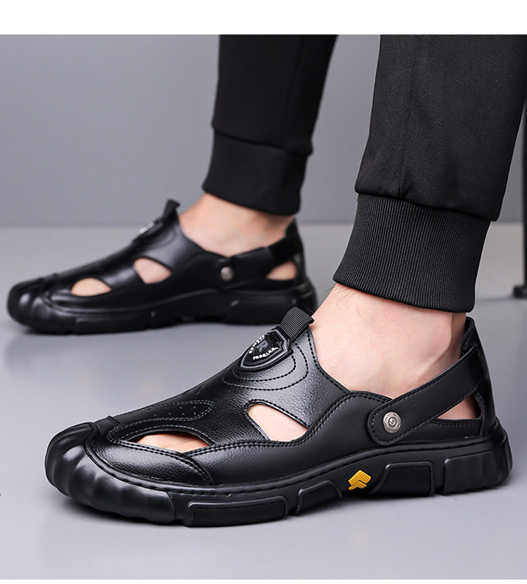 Giày sandal nam cỡ lớn mùa hè kiểu lười khoét lỗ đế mềm xỏ chân — Màu nâu, màu đen chi tiết 17