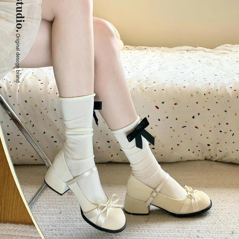 白色玛丽珍鞋女2025新款春季优雅蝴蝶结法式浅口单鞋学院风小皮鞋|undefined