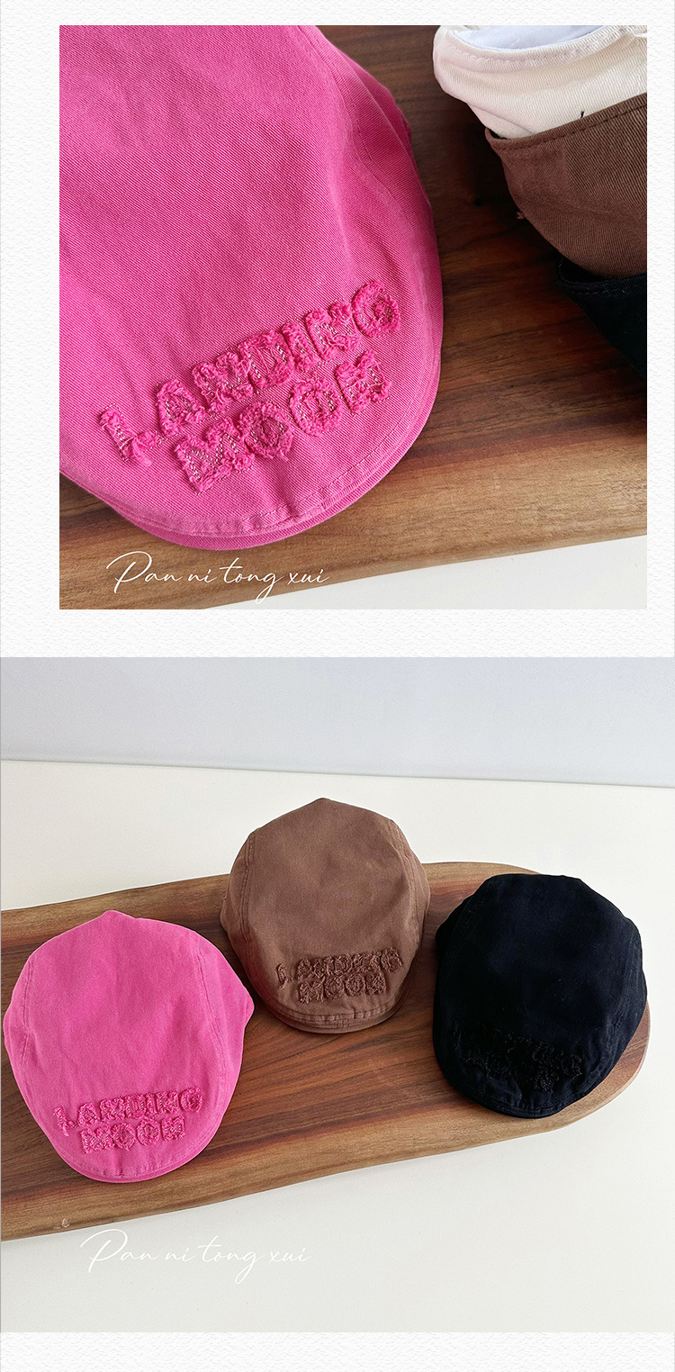 Unisex Parent-child letter Beret hat woman literary vintage Spring and winter wash forward hat solid color painter hat_voghion.com
