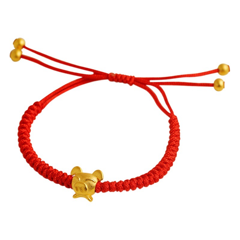 Pulsera de cuerda roja del zodiaco chino estilo nacional aleación de cobre hombres y mujeres cuerda de mano cuerda roja ajustable joyería retro moda nacional