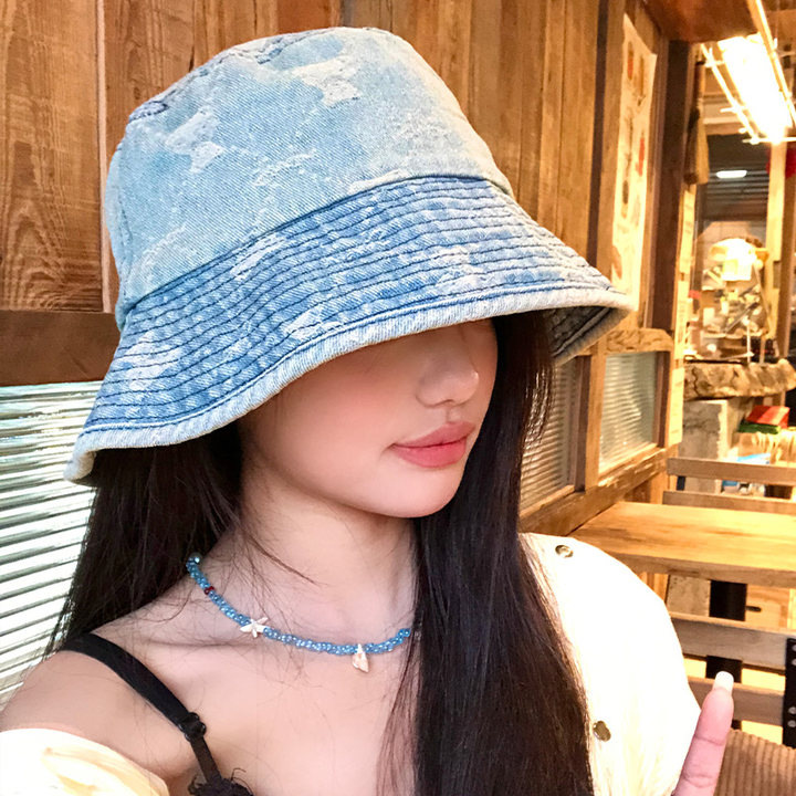 Retro vaquero lavado sombrero pescador primavera y verano mujer cabeza grande versátil mostrando la cara pequeña sombrero de cuenca japonés sombrero de cubo de agua
