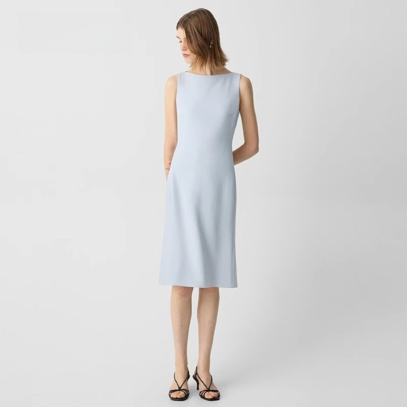 Lang Series 2026 Summer New Women's Fiber Blend Boat Neck Slim Fit Commuter Dress