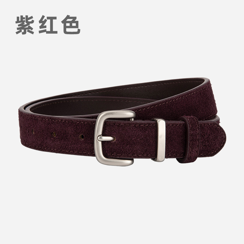 日系复古小众绒面磨砂腰带女士真皮针扣百搭牛仔裤带流行牛皮皮带|undefined